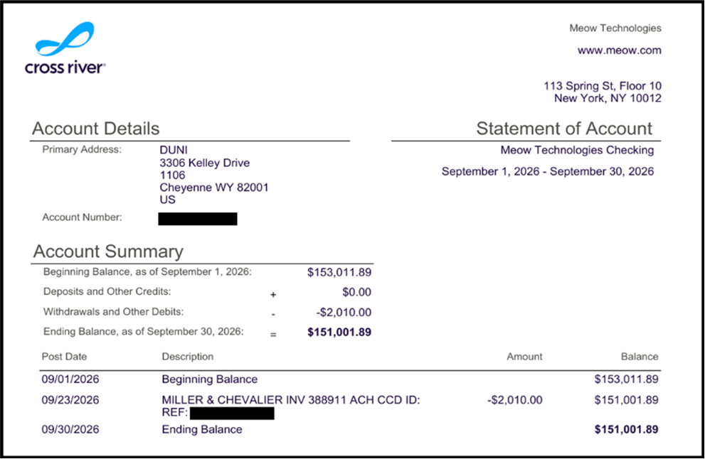 Bank account reconciliation as of September 30, 2026 (2 of 3)