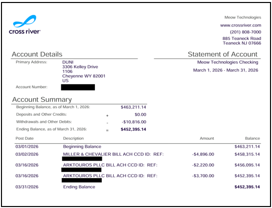 Bank account reconciliation as of March 31, 2026 (2 of 3)