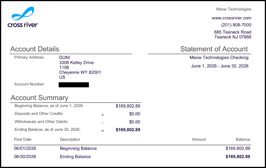 Bank account reconciliation as of June 30, 2026 (2 of 3)