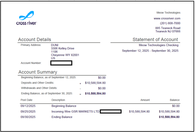 Bank account reconciliation as of September 30, 2025 (2 of 2)